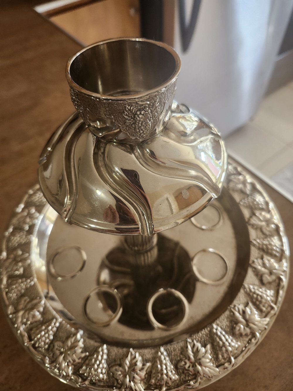 Silver-Tone Decorative Flower Frog and Base - Unbranded